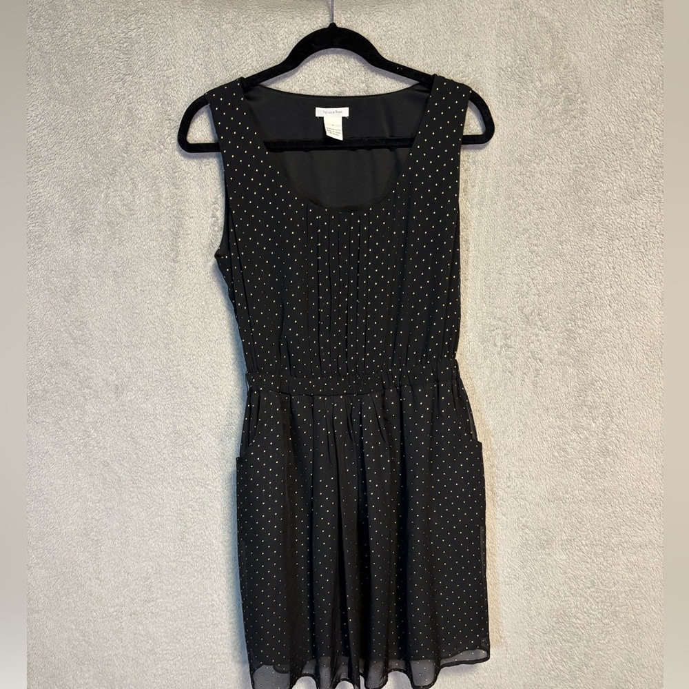 Dylan & Rose (size M) black and gold, pocketed, silk sleeveless dress